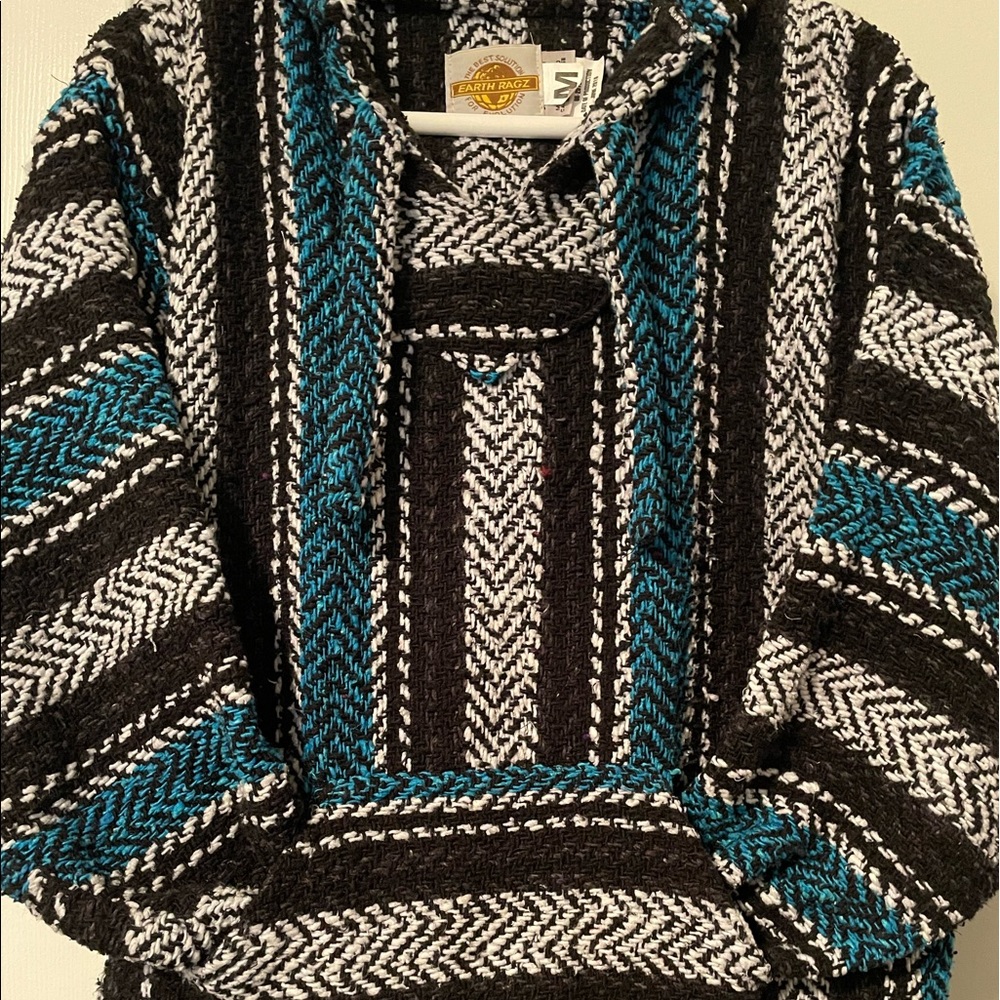 Men’s Baja Poncho | Black, White, & Blue only wore once size Medium
